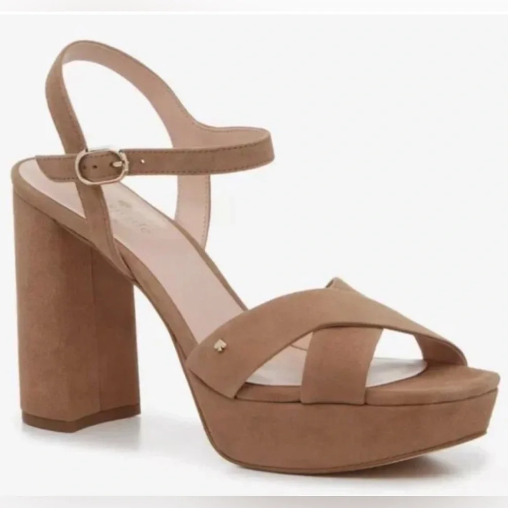 Kate Spade Tan Delphi Platform Block Heeled Sandals Open Toe Ankle Strap Sz 9.5B - Picture 1 of 7